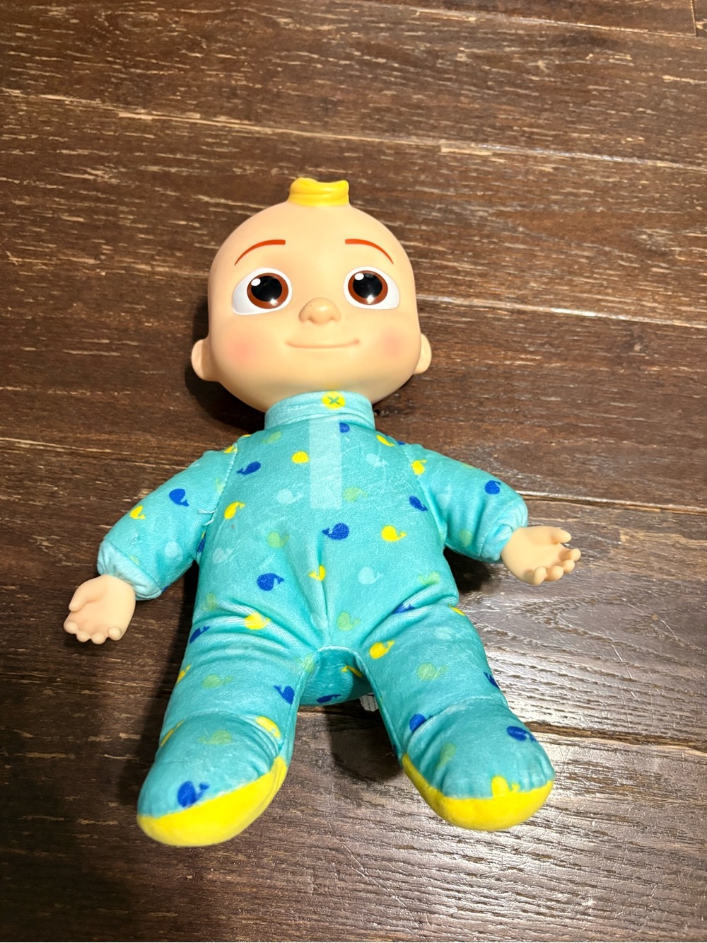 JJ Cocomelon Blue Teal Baby Doll Plush Rattle - Soft Sleepy Baby Toy